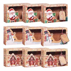 Cajas de galletas de Feliz Navidad, para dulces, magdalenas, marrones, papel de Navidad, panadería, embalaje