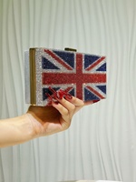 Sac à main de soirée élégant avec drapeau national et diamants, pochette de soirée, sac à bandoulière en cristal avec drapeau britannique, sac à main en strass bleu et rouge pour femme