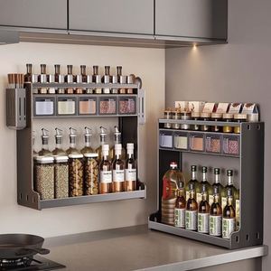 Estante de Cocina para Montar en la Pared, Estante de Almacenamiento Multifuncional de Múltiples Niveles para Botellas y Frascos de Condimentos, No Poroso - Product Image 1
