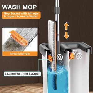 Hot <b>Sale</b> Wash Flat <b>Mop</b> Set Squeeze <b>Mop</b> with Bucket Cleaning Household Floor Absorbent <b>Mop</b> Bucket Set - Product Image 2