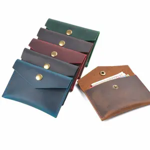 Customize Handmade Genuine Leather Cardholder Coin Wallet Crazy Horse Full Grain Leather Card Holder Coin Purse Change Purse