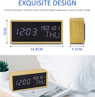 Reloj Despertador Digital de Bambú con Calendario, Temperatura, Humedad, Diseño Nuevo de EMAF, Decoración para el Hogar, Carcasa de Madera, Alimentación USB, LED