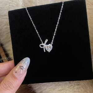 Exquisite S925 Pure Silver Sweet Girlish <b>Pink</b> Diamond Starry Sky Pony <b>Necklace</b> Versatile Compact Daily Fashion Pendant - Product Image 3
