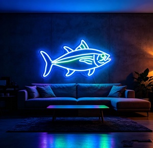 ไฟ<span class=keywords><strong>นีออน</strong></span> LED <span class=keywords><strong>ปลา</strong></span>สีฟ้า RGB ปรับแต่งได้มีตัวอักษรสัญญาณควบคุมระยะไกลติดผนังในร่ม/กลางแจ้งสำหรับสำนักงานร้านค้า - Product Image 1