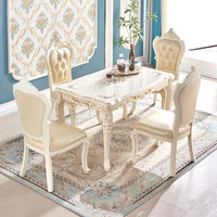 Ensemble table et chaises de salle à manger de style européen, imprimé, en bois massif, design moderne minimaliste, économique, pour usage domestique, rectangulaire
