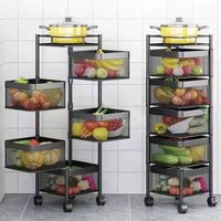 Chariot de rangement de cuisine rotatif en gros, panier en maille multi-niveaux, chariot organisateur de légumes et fruits avec roues universelles