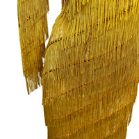 Robe longue dorée à manches longues avec strass et franges pour anniversaire, mariage, remise de diplôme, soirée, banquet, robe de bal, tenue de chanteuse, tenue de fête pour femme