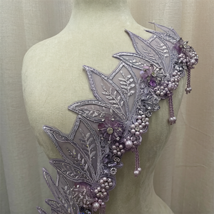 Bordures en dentelle ornées de <span class=keywords><strong>strass</strong></span> avec broderie perlée, motif floral de luxe pour robes de mariée et tenues de soirée - Product Image 3