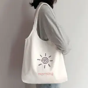 Hot Sale Large Organic Cotton Tote Bag Customized Logo Printed Polyester Reusable Canvas Shopping Bag Sublimation Nature Blank