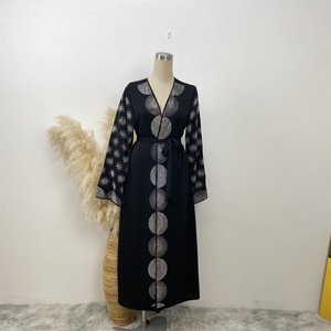 1423#B <b>Women's</b> Luxury Open Abaya Classic Black Sparkle <b>Silver</b> Hot Drilling Design With Pockets Latest Muslim Black <b>Cardigan</b> - Product Image 2
