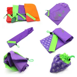 现货定制便携式迷你水果设计便携式机洗紫色190涤纶包装购物折叠肩包