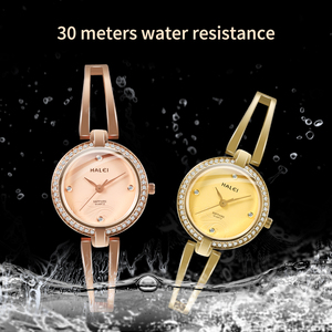 Envío Directo HALEI Reloj de Cuarzo Original Nuevo para Mujer, Brazalete de Acero Inoxidable, Bisel de Zafiro y Diamantes, Elegante Movimiento Japonés - Product Image 5