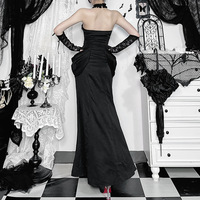 Y2K Goth Cross Lace See Through Flared Sleeve Club Vestidos Vintage Punk Elegante Lace-up Maxi Dress Halloween