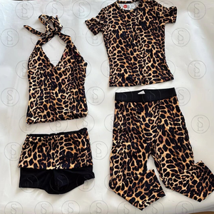 Completo <span class=keywords><strong>Donna</strong></span> Due Pezzi con Stampa <span class=keywords><strong>Leopardata</strong></span>, Logo Personalizzabile, <span class=keywords><strong>Maglia</strong></span> a Maniche Lunghe con Leggings al Ginocchio, Abbigliamento Femminile con Stampa Ghepardo - Product Image 4