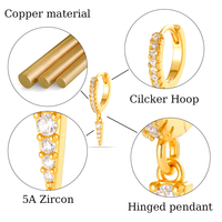 Hengsen Nuevos Pendientes de Aro con Colgante Pequeño de Cruz y Púas con Circonitas, Chapados en Oro, para Perforaciones de Oreja, Lóbulo, Cartílago y Hélice