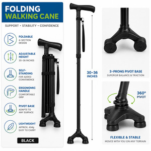 OEM Folding Walking Stick Aluminum Alloy 5 Section Telescopic Trekking Pole Outdoor Travel Hiking Cane Black - Product Image 4