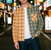 Chemise à carreaux tendance 2027 pour homme, style streetwear, patchwork coloré, manches longues, décontractée, prix de gros, rayée