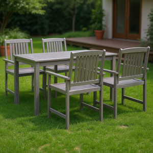 Ensemble de salle à manger d'extérieur en bois d'acacia massif gris, mobilier de jardin 4 places, style traditionnel - Product Image 2