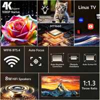 Projecteur Mini Home Cinéma UHD True 4K Android 14 Google TV Auto Focus A8K