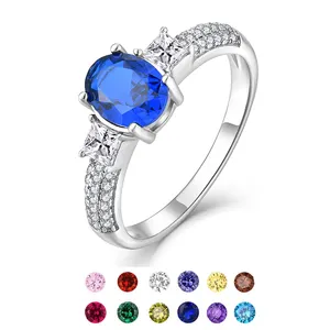 Модное изящное ювелирное изделие QINGXIN, роскошное женское классическое обручальное кольцо для годовщины или вечеринки с синим шпинелем и белым фианитом, свадебное кольцо