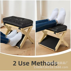 Premium <b>Pine</b> Wood Footstool With Cushion And Storage <b>Shelf</b> For Office Use - Product Image 3