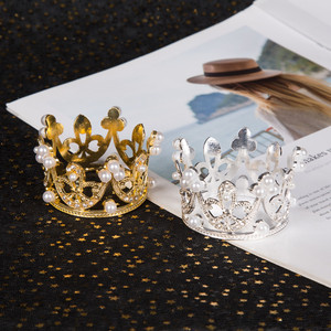 Mini Crown Cake Ornament Gold Silver Pearl Rhinestone Small Birthday Cake Topper Reusable Baking Accessory - Product Image 1