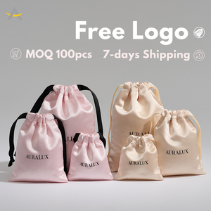 オーララックス カスタムロゴ入り巾着ネックレスペンダントリングイヤリングブレスレット包装ポーチ 高級サテンジュエリーバッグ - Product Image 1