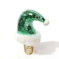 Décoration de Noël en verre vert électroplaqué, motif arbre de Noël disco, avec rondelle à ressort, ornements floqués effet miroir et sequins, pour table