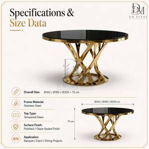Table de réception ronde personnalisée en acier inoxydable doré avec base torsadée en croix et plateau en verre trempé miroir - Product Image 4