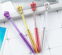 Pulpen Cantik Lucu Berhias Mahkota Kristal Tabung Intan Isi Ulang Pulpen Ballpoint Plastik Warna Rose Gold  Pulpen Anak Perempuan Berhias Intan