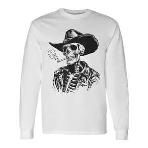 Camiseta de Manga Larga Skeleton Cowboy con Diseño de Calavera Gótica Occidental - Product Image 1