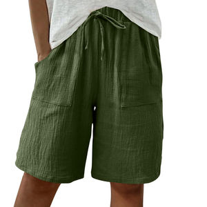 Taille haute cordon jambe large décontracté genou longueur Shorts été pour femmes 2025 confortable coton crêpe <span class=keywords><strong>Bermuda</strong></span> avec poches - Product Image 5