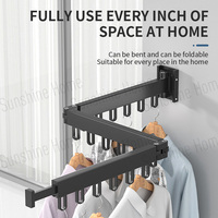 YG360-3 Étagère pliante murale en aluminium à double rectangle rétractable, rotation à 360 degrés, séchoir à linge noir, armoire