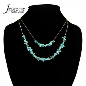 Collar de Gargantilla delicada Unisex con cuentas de turquesa irregulares con abalorios de cadena de eslabones joyería de moda - Product Image 1