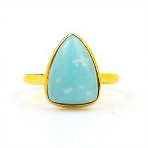 Sólido 925 plata esterlina 18K chapado en oro hecho a mano Smithsonite natural 12x16mm trillón forma bisel conjunto anillo para mujer - Product Image 1