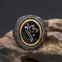 Bague Cocktail ZhuQian en Alliage ZIRCON Style Ethnique Vintage Argent Ancien pour Hommes, Symbole Arabe Classique Turc, Vente en Gros
