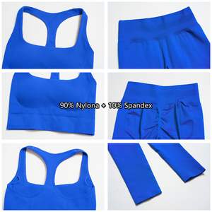 Conjunto de Yoga sin Costuras para <span class=keywords><strong>Mujer</strong></span>, Traje Deportivo <span class=keywords><strong>Azul</strong></span> Klein, Sujetador Deportivo, Leggings de Cintura Alta, Conjunto de 2 Piezas para Entrenamiento, Ropa Deportiva para Verano - Product Image 6