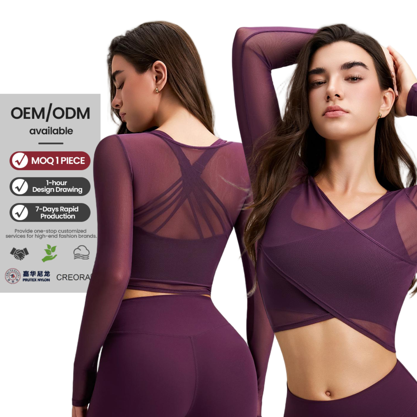 Long Sleeve Mesh Top for Women V Neck Slim Fit 4 Way Stretch Moisture Wicking Nylon Spandex Running Fall Winter Wholesale