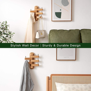 Porte-manteau mural pivotant en bois durable avec 5 crochets, installation autocollante - Design moderne pour usage intérieur (Nouveau) - Product Image 3