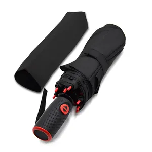 Auto Open Close kompakte rote Glasfaser anpassen drei klappbare Regenschirm