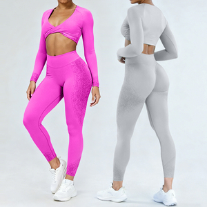 XW-Q075 + qmatching eşleşen hafif popo kaldırma spor giyim Activewear spor uzun kollu tayt atletik kadın Yoga giyim takım - Product Image 1