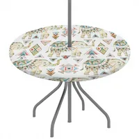 Nappe élastique en polyester Haushead 140x140cm, motif géométrique éléphant, imperméable, avec fermeture éclair et trou pour parasol, pour extérieur