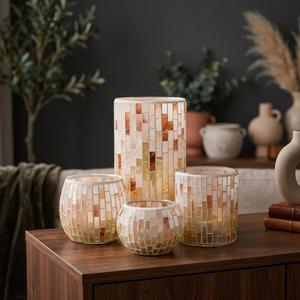 Porte-bougie en verre marocain fait main, design mosaïque écologique, pour bougie chauffe-plat, cylindrique, décoratif, Noël - Product Image 2