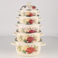 Ensemble de 5 casseroles classiques en émail avec couvercles en verre, fond en fonte, compatibles gaz et induction, nettoyage facile, composite