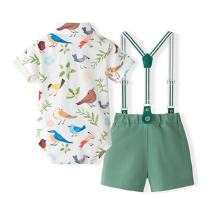 Catpapa Vente en gros Ensemble 3 pièces pour bébé : Barboteuse, short à bretelles et nœud papillon, tenue de cérémonie pour baptême - Product Image 2
