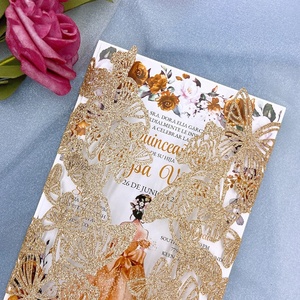 Tarjetas <span class=keywords><strong>de</strong></span> invitación cortadas con láser <span class=keywords><strong>de</strong></span> mariposa dulce princesa dieciséis invitación Baby Shower Ticket - Product Image 4