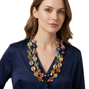 Collar de varias capas estilo bohemio con cuentas de resina coloridas, joyería hecha a mano de forma redonda unisex - Product Image 2