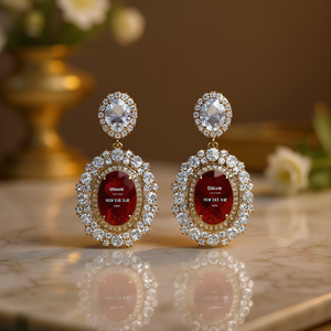 ต่างหูชิคชุบทองประดับคริสตัลสีแดงสำหรับผู้หญิง งานปาร์ตี้ เครื่องประดับหรูหรา ชุบทอง 18K แบบฝังขอบ - Product Image 2