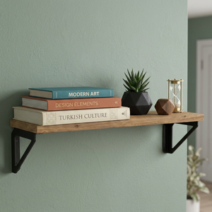 Wall Mounted Shelf Floating Wall Shelf <b>Wooden</b> Wall Shelf <b>Metal</b> <b>Bracket</b> Shelf Rustic Wall Shelf Industrial Wall Shelf - Product Image 3
