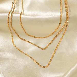 Collar geométrico de tres capas de acero inoxidable para mujer, gargantilla chapada en oro de 18 quilates, estilo Instagram - Product Image 4